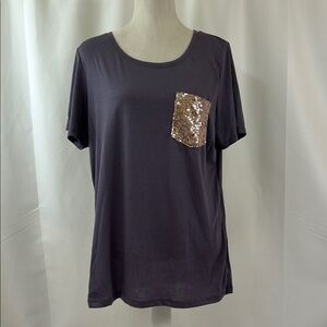 CHEEKYS Purple Rose Gold Sequin Front Pocket Short Sleeve Tee Size X-Large